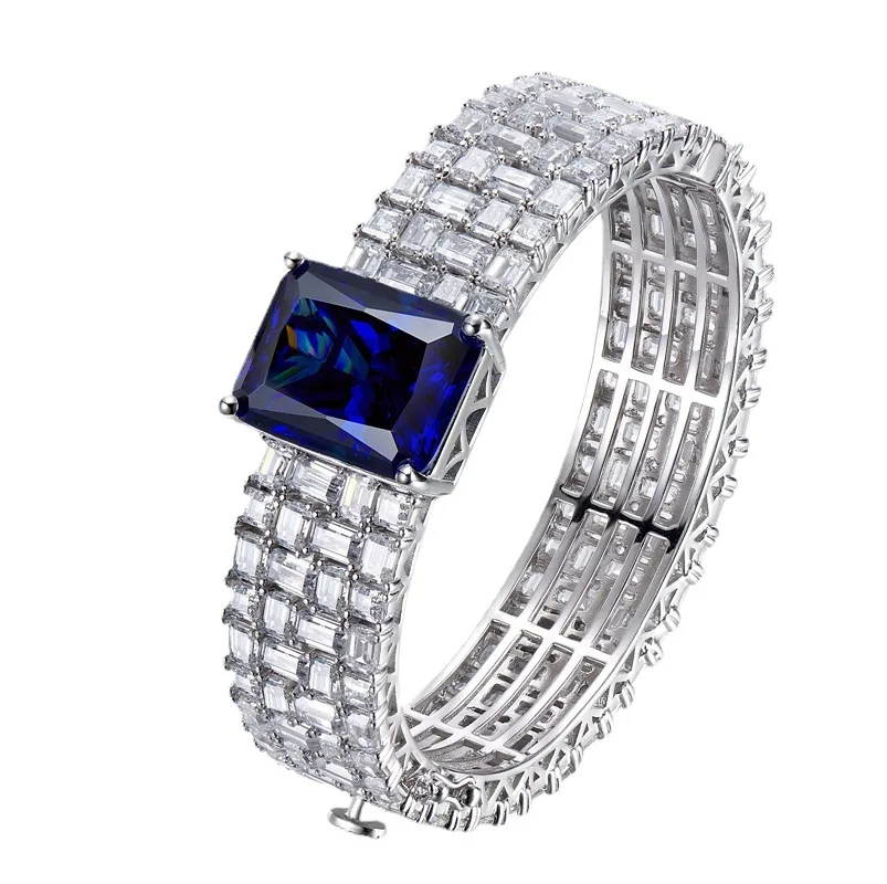 

2023 New European and American Synthetic Sapphire Bracelet 925 Silver 15 * 20 Bracelet Fashion Noble Luxury