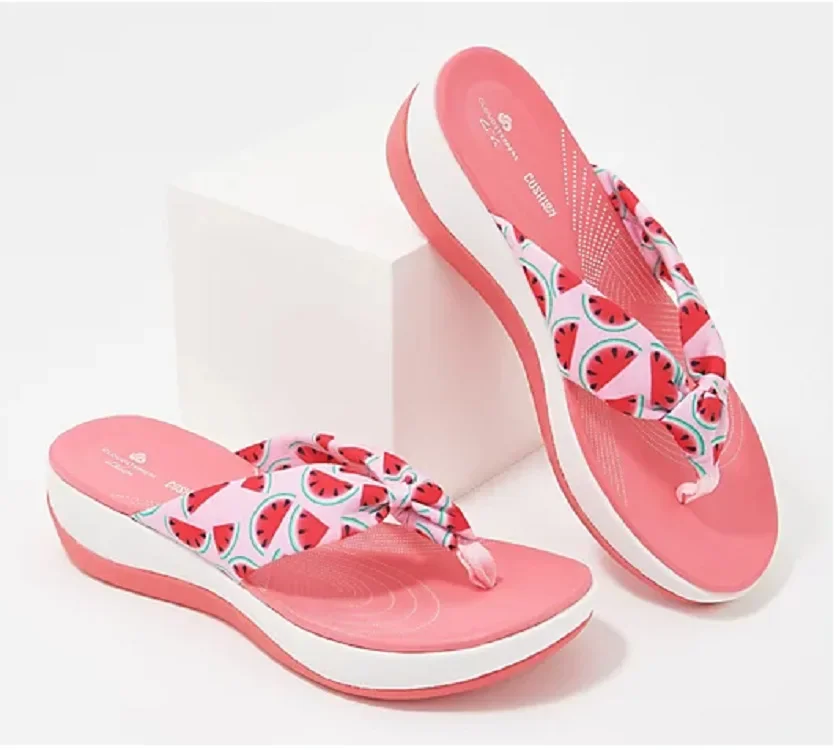 Fashion Women Slippers Elegant Printed Solid Color Ladies Wedge Sandals New Casual Outdoor Beach Slippers Female Flip Flop