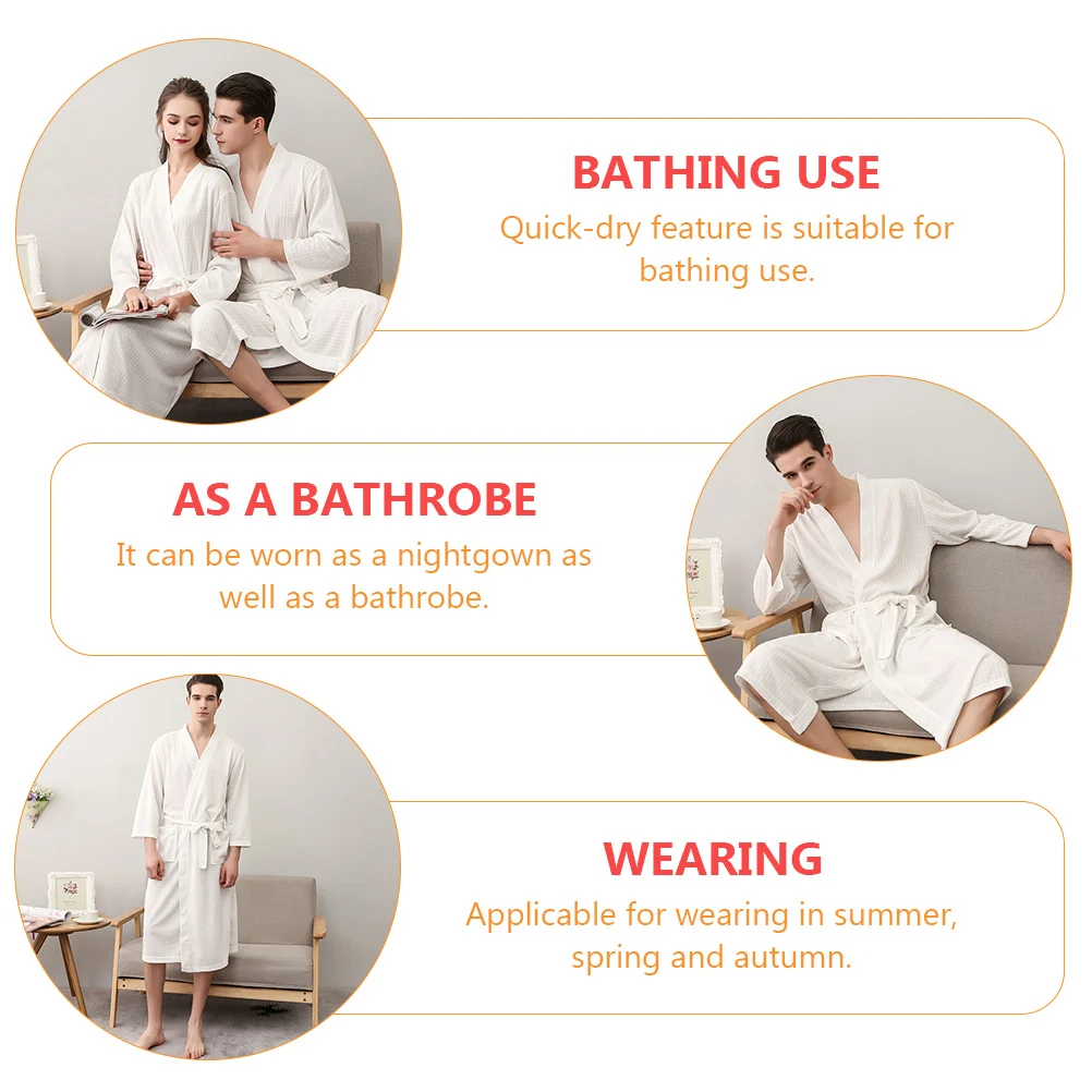 

1 pc Quick-Dry Bathrobe Sleepwear Comfortable Polyester Home Wear Lightweight Practical Couple Nightgown Water-Absorbent Spring
