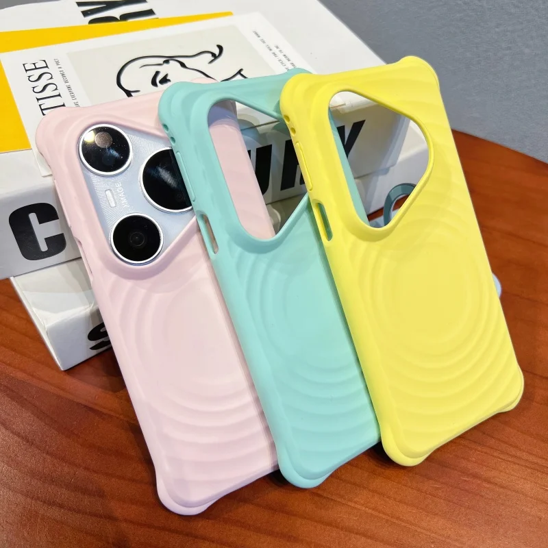 

Shockproof Ripple Wireless Charging Magnetic Soft Liquid Silicone Case For Huawei Pura 90 Pro Max 80 Pro, Skin Protection Cover