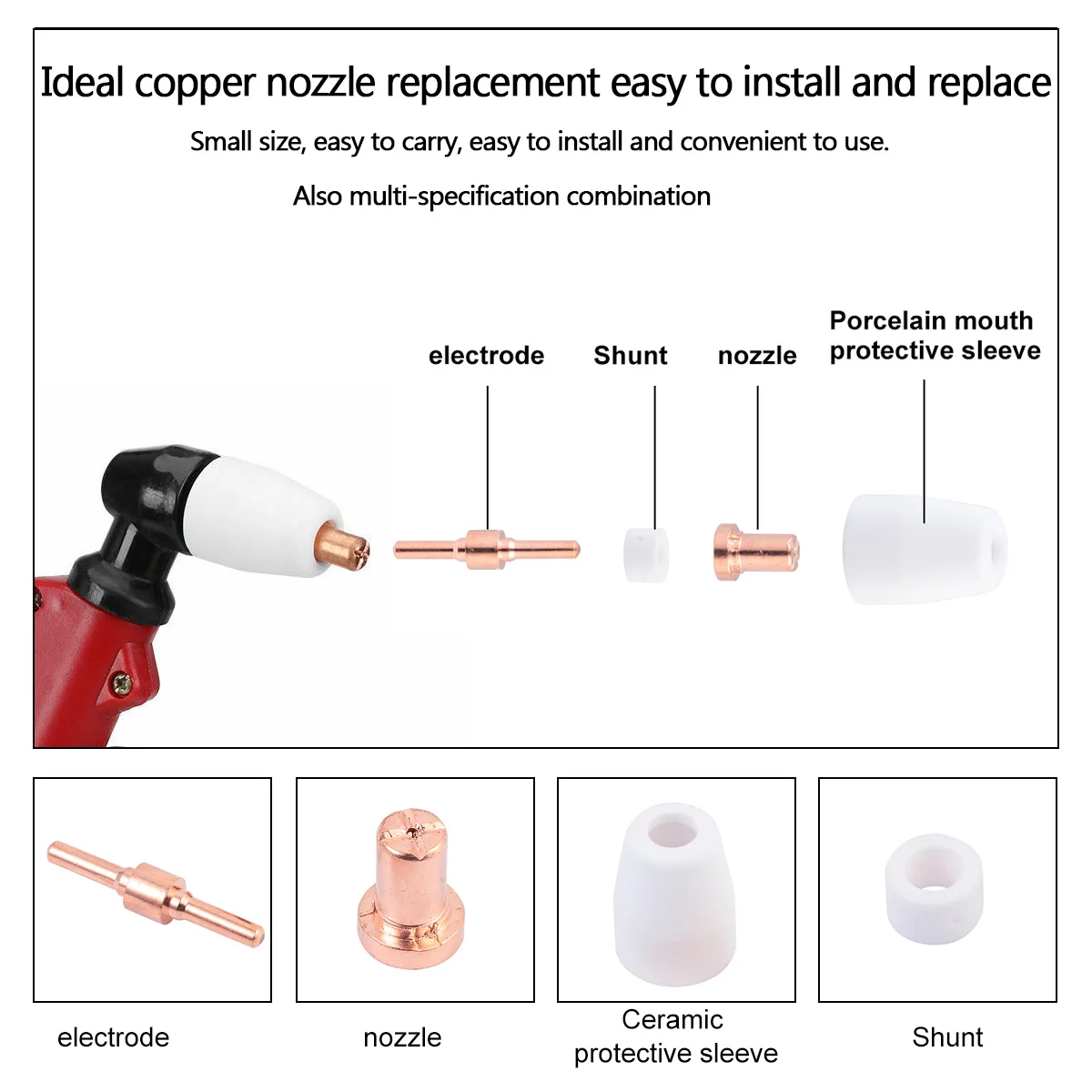 65개 플라즈마 절단 액세서리 연장형 긴 구리 노즐 전극 보호 캡 션트 소모품 40A Cut-40 플라즈마용