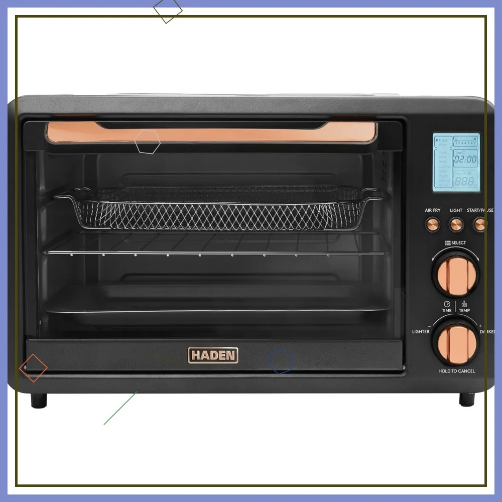 Combo freidora de aire con horno tostador de 6 rebanadas, capacidad de 25 litros, 10 funciones, control digital, negro/cobre