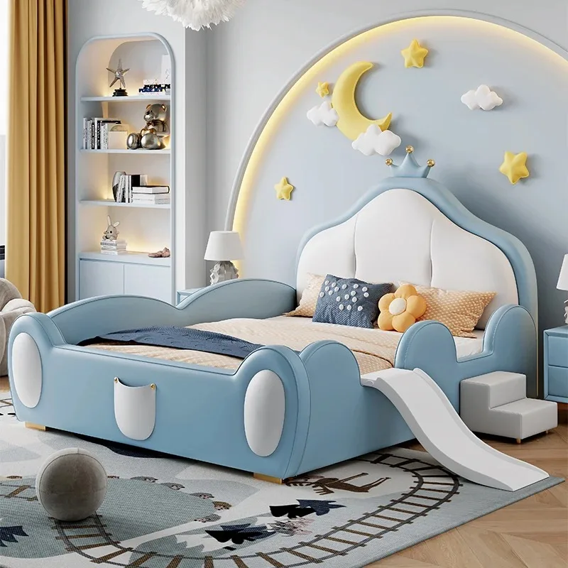 Modern Simple 1.35 M Single with Slide Baby Beds Camas Para Niños Children's Guardrail Princess Bed Soft Package Guardrail Bed