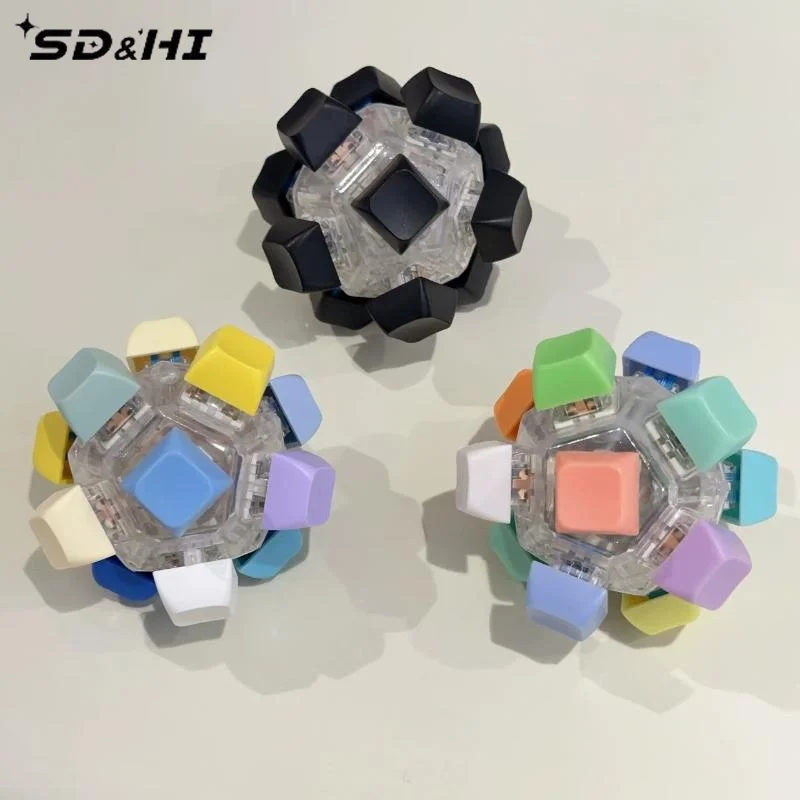 12 Keys Magic Ball Fidget Keychain Keys Button LED Keyboard Finger Keyboard Cap Keycap Pass The Time Clicker Adult Relief Stress
