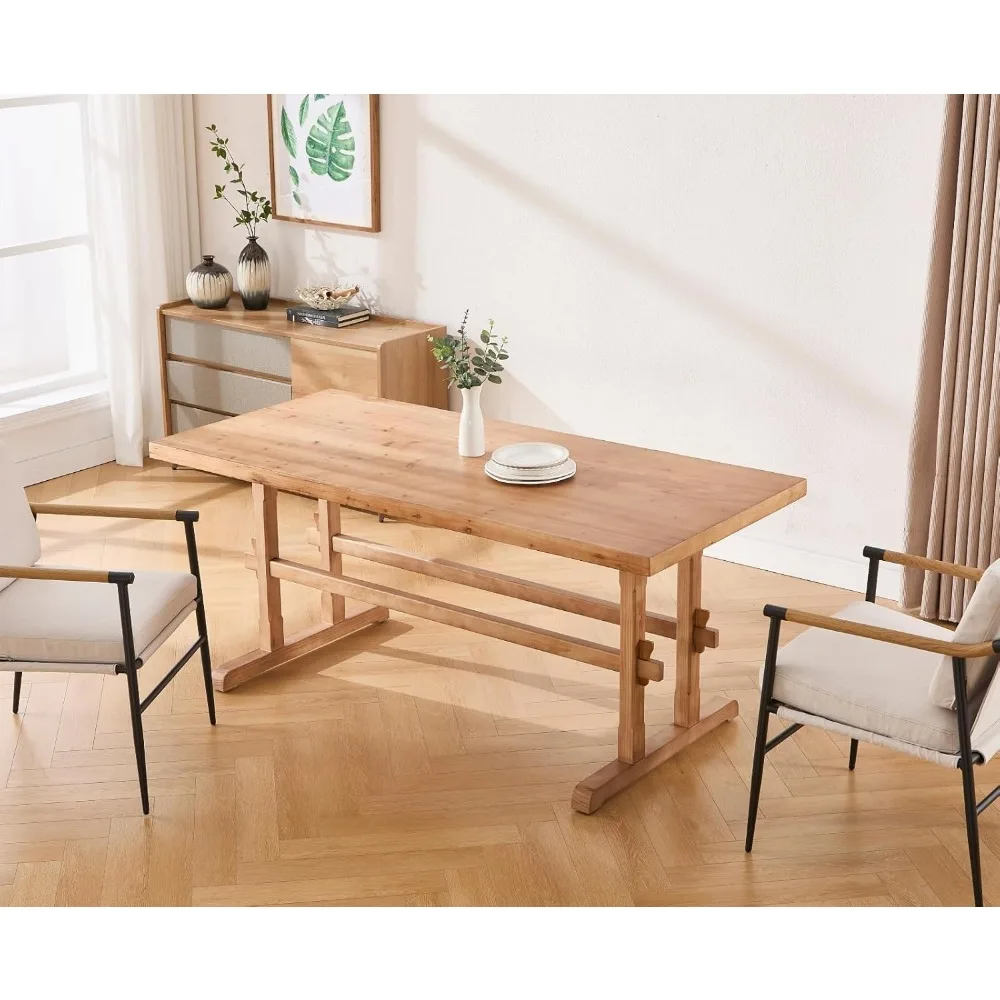 Solid Wood Dining Table for 4-6 People, 70 Inch Large Kitchen Table, Modern Rectangular Table for Dining Room, Living Room, Home