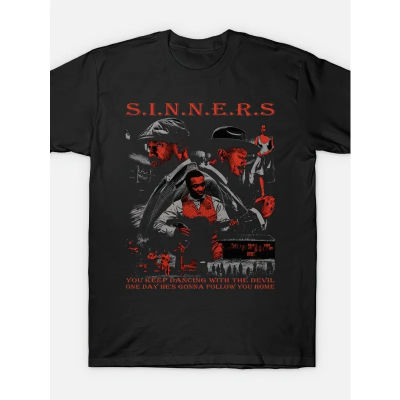 Men's 180g Black Printed T-shirt - Short Sleeve Sinners Movie Poster Art Soft Skin friendly, Basic Multi functional