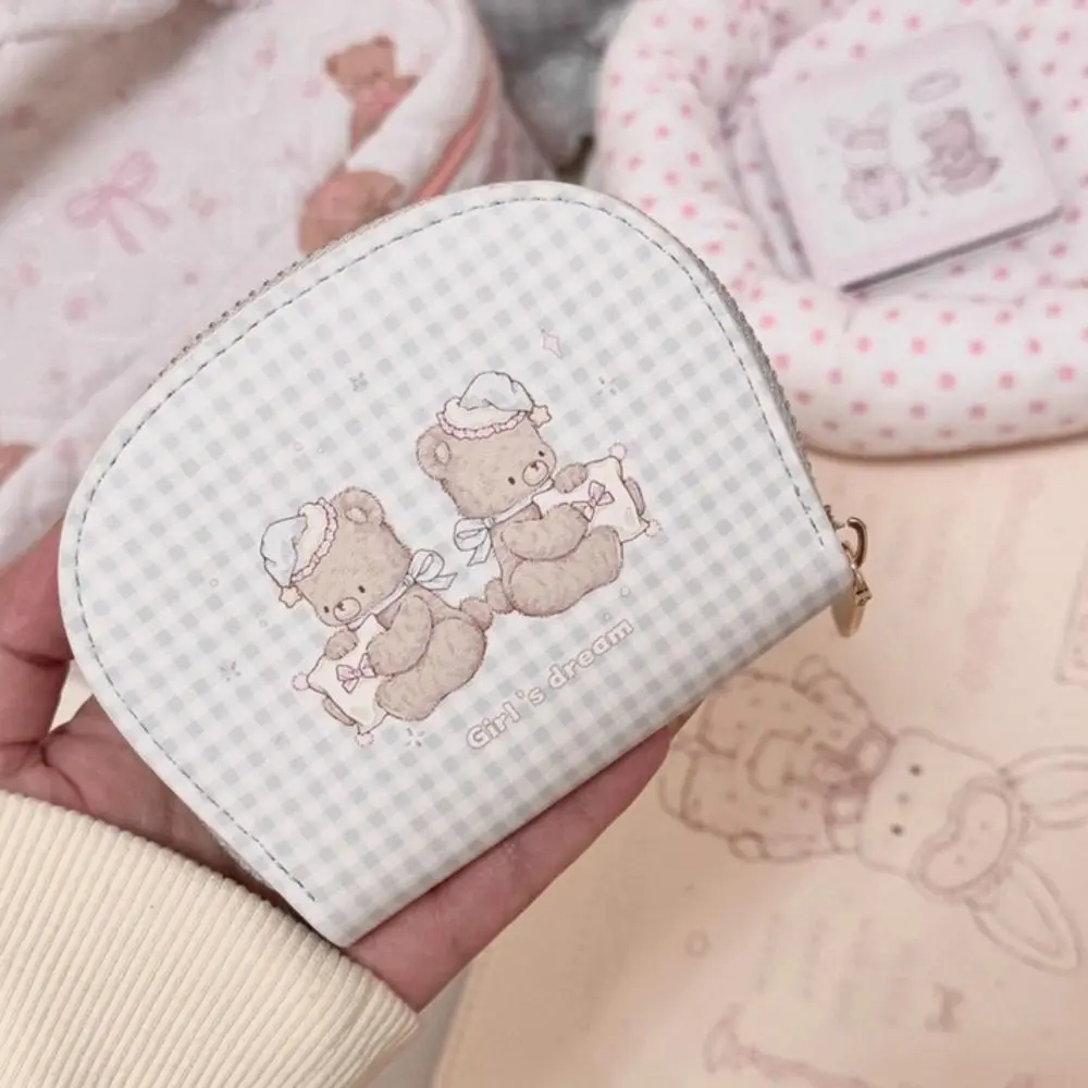 Simpatico sacchetto per carte con orso di buona notte in pelle PU con slot per carte multiple Portamonete Porta carte portatile anti smagnetizzazione Donne Ragazze