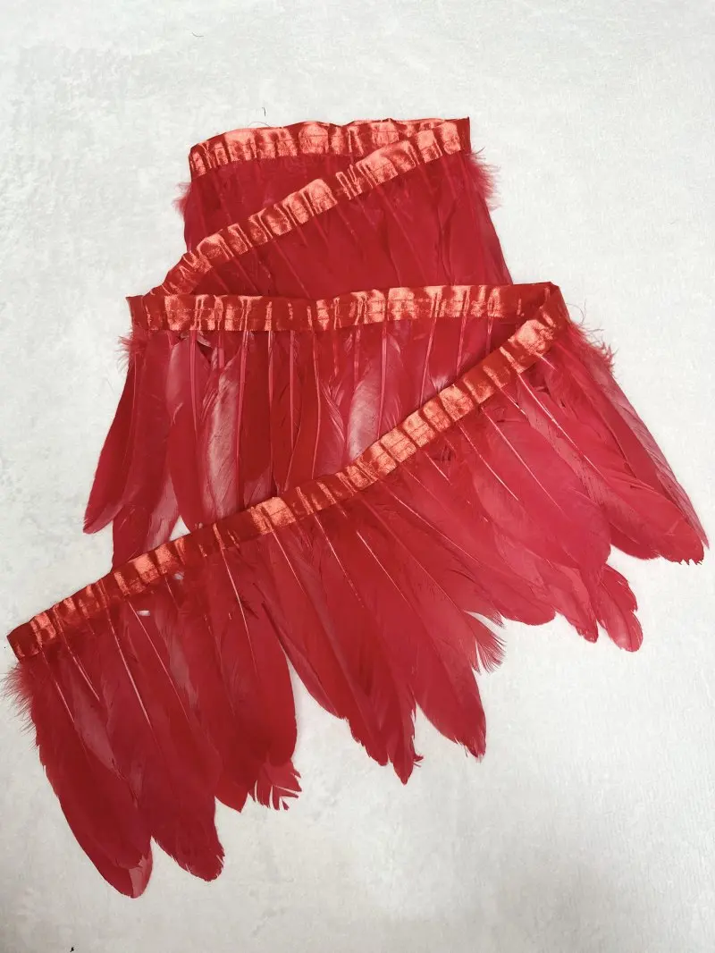 Goose Feather trims Fringe 2Meters Red Black White Ribbon Plumes stripe DIY for party clothing accessories craft