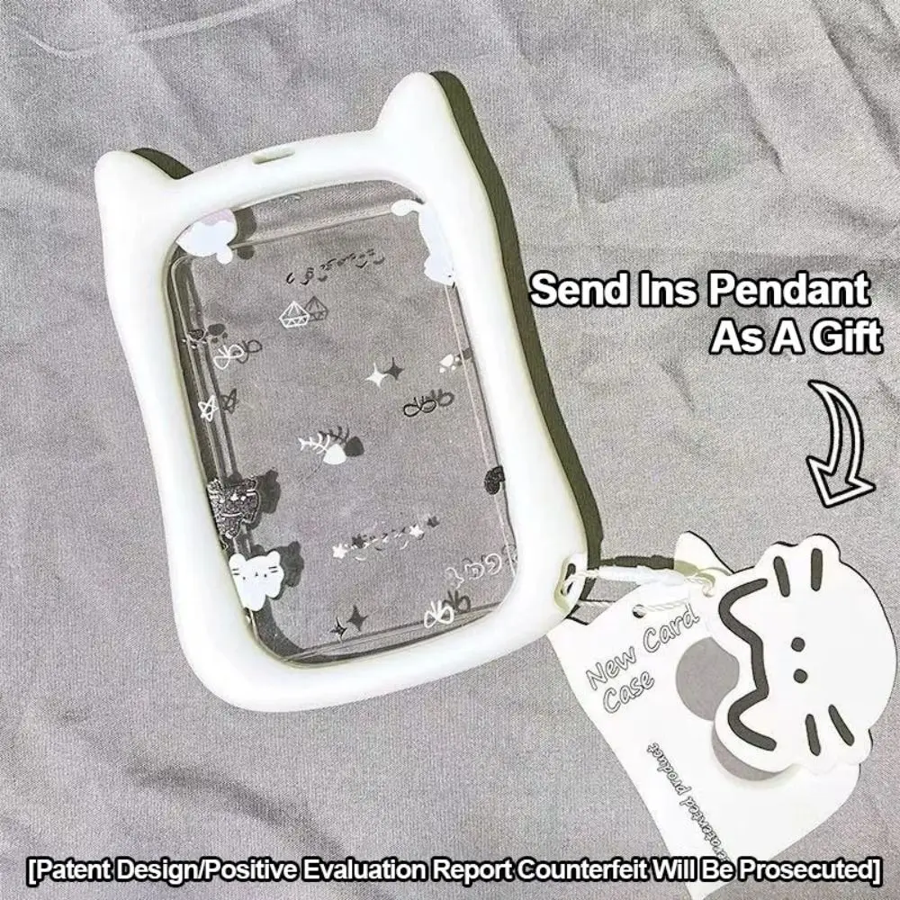 New Fashion Transparent Photocard Holder Kawaii Acrylic Bag Pendant Cat Ear Portable ID Card Protector