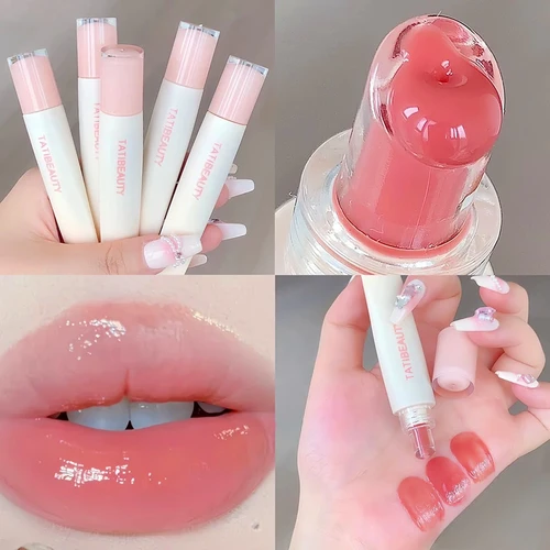 Imagen 1 del producto Lápiz labial hidratante con esencia de gelatina de labios rosa, brillo de labios con espejo, lápiz labial tierno, maquillaje para estudiantes, Cosméticos Coreanos, brillo de labios