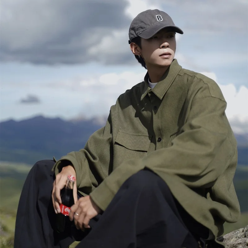 

Casual Oversize Long Sve Men's irt y Sle Spring Autumn Faionable Loose Fit Jaet Youthful Trendy Anti-Wrinkle