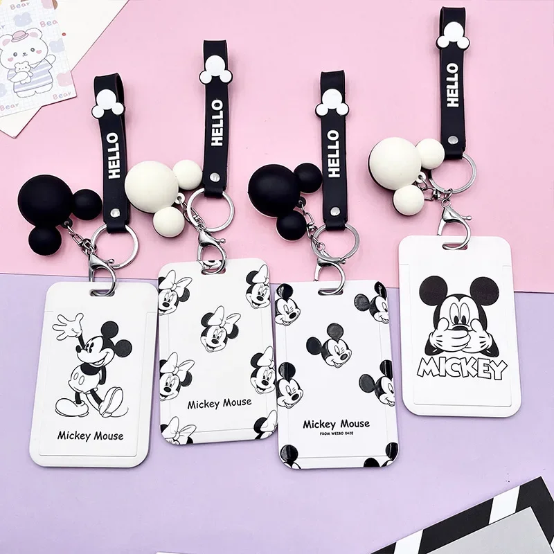 Cartoon Mickey Mouse Card Holders Disney Anime Minnie Mouse Portable Student Bus Card Case con bambola Halter Rope regalo di natale