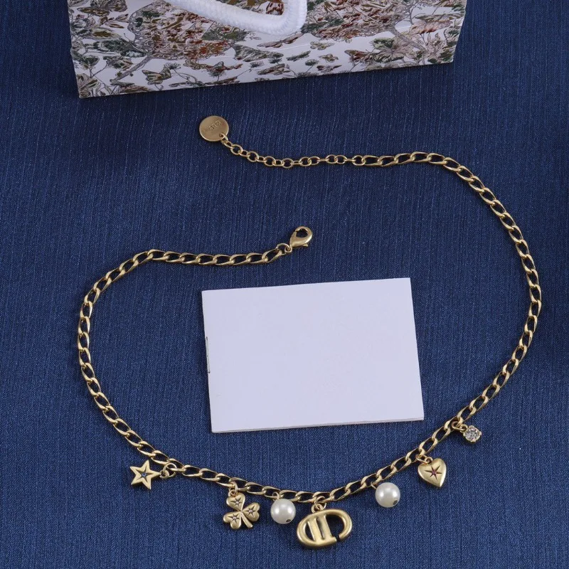 Dijia's New D Home D زوج من النجمة الخماسية الحب نسخة عالية متعددة العناصر اللؤلؤ قلادة رسالة قلادة بالجملة