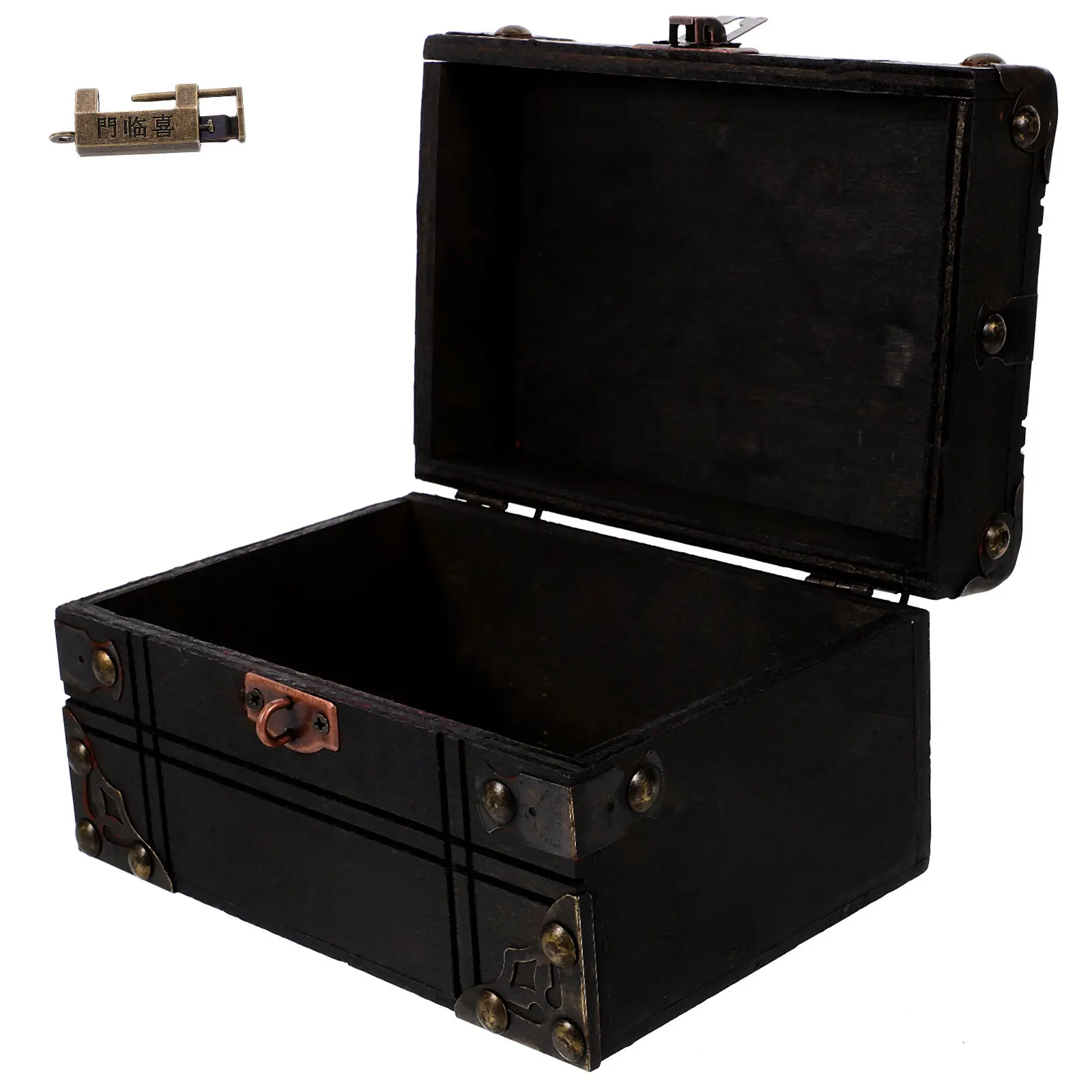 

Vintage Wooden Storage Box Retro Jewelry Chest Keepsake Trinket Box Decorative Treasure Container for Home Office Film Prop
