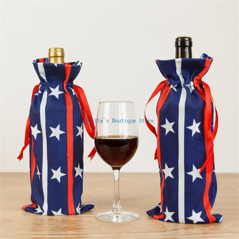 

Home Wine Bottle Cover Set of 6 Flannel Bag Independence Day Decorations M76D
