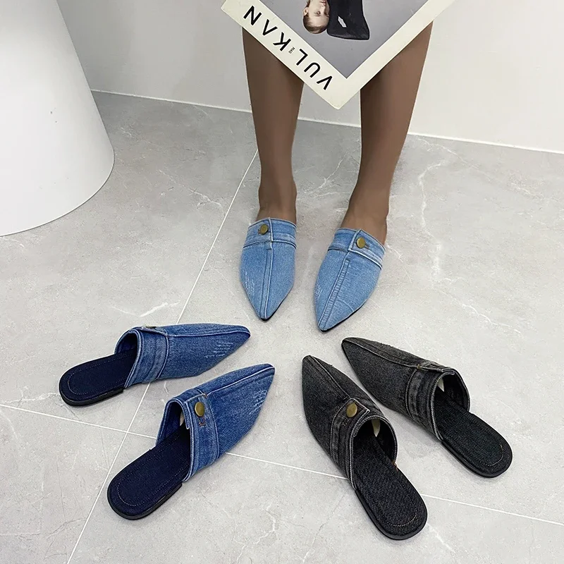 2023 nuove pantofole da donna Jeans a punta in Denim pantofole piatte Slingbacks scarpe da donna sandali moda scarpe Casual da donna