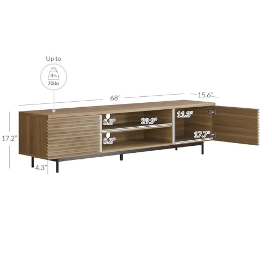 Fluted TV Stand for living room and bedroom, engineered wood in camel, modern design with cable management and storage