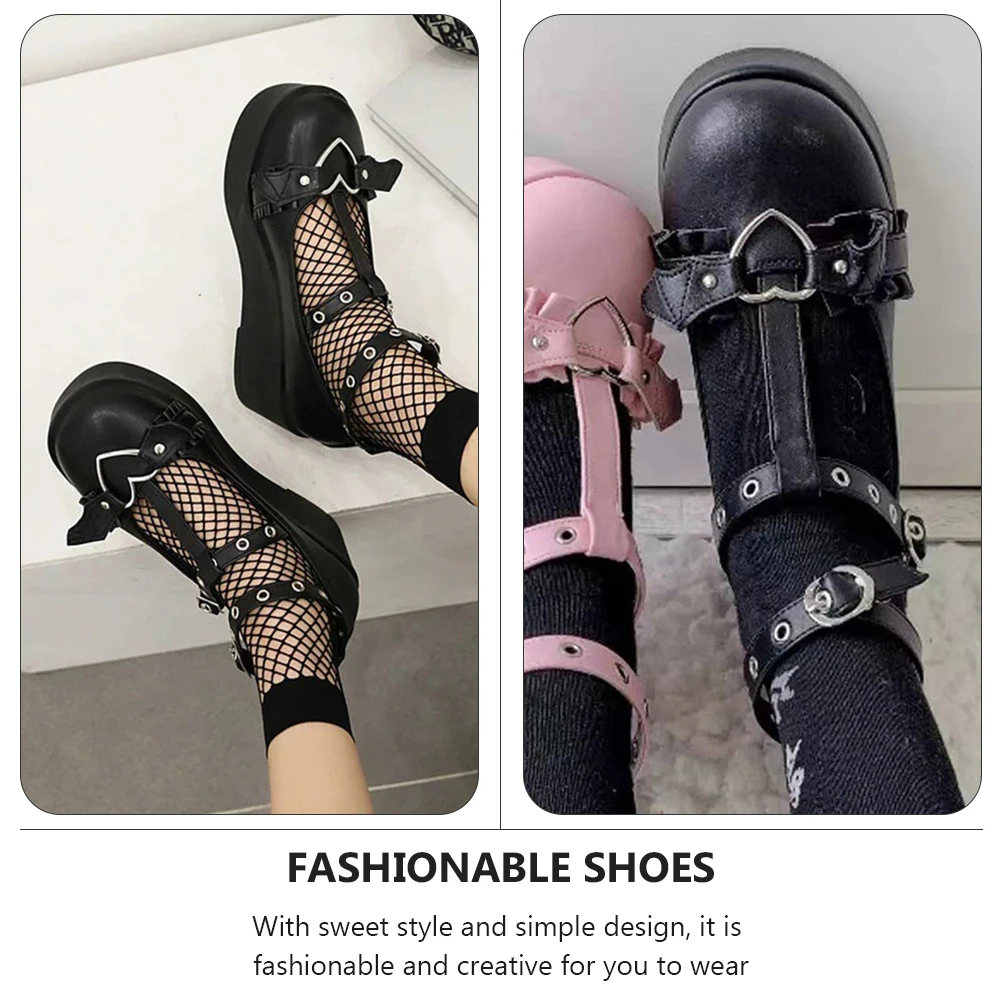 

1Pair Wedge Mary Shoes Thick Sole PU Round Toe Stylish Women Footwear Student Casual Girls Shoes Party Festival