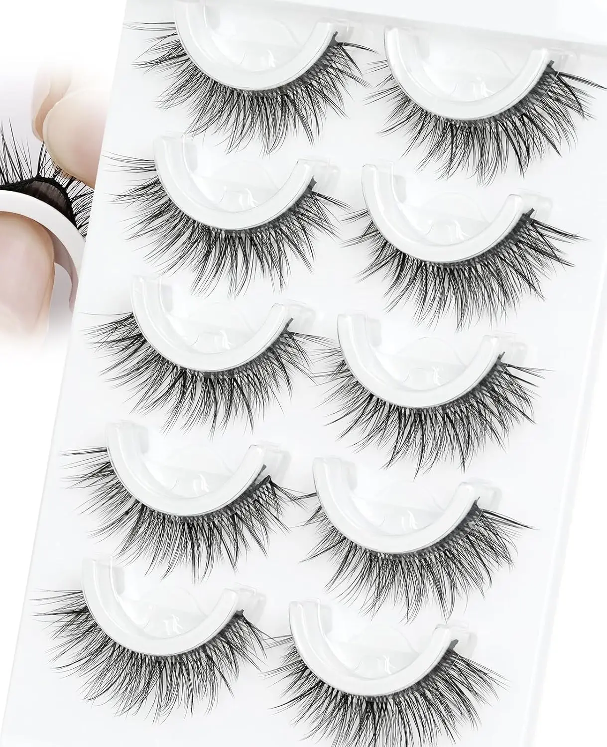 Ciglia incollate 5 paia Ciglia con striscia a pressione Ciglia autoadesive Ciglia morbide e sottili Nessuna colla necessaria Ciglia finte (EMEDA-BB)