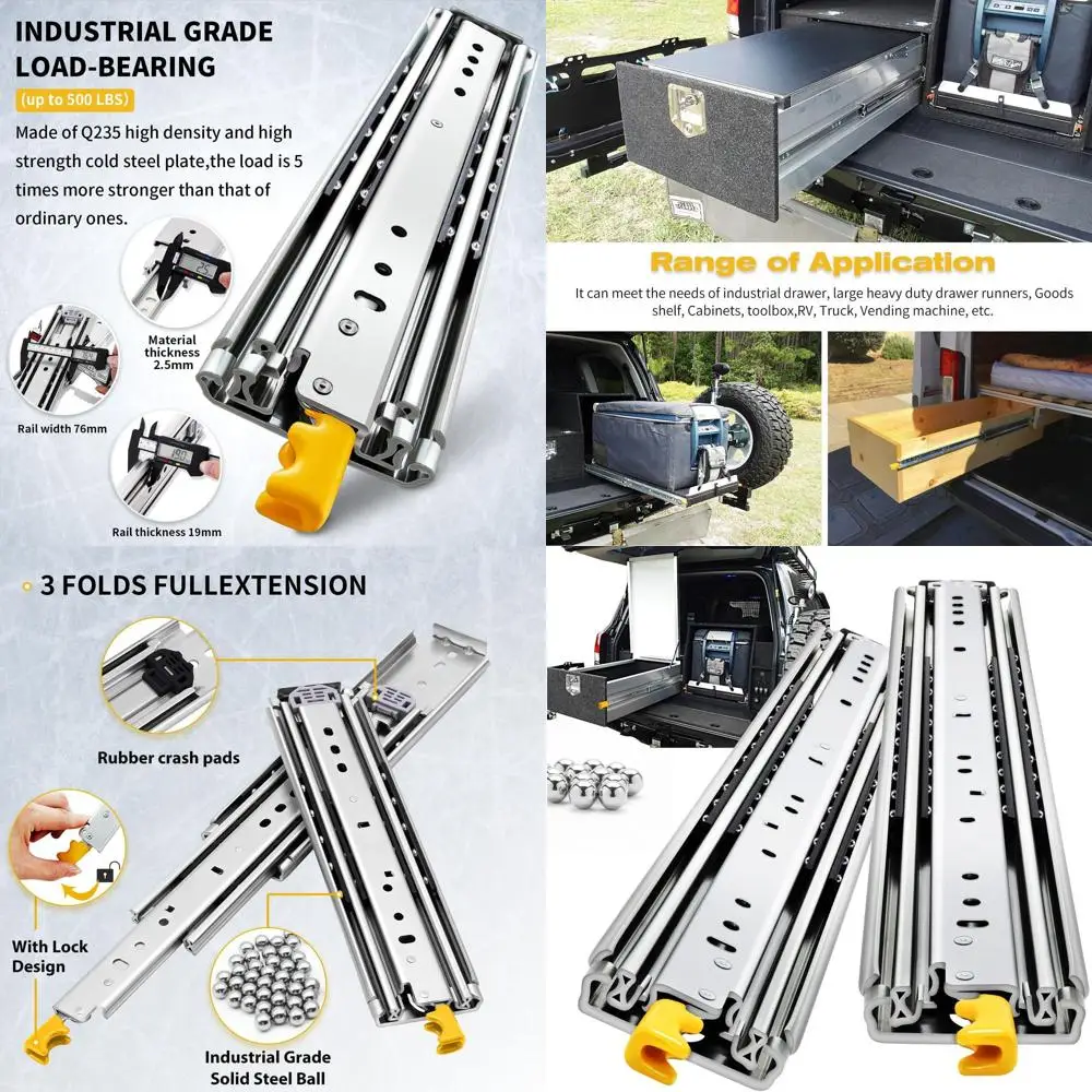 

Усиленные направляющие с шарикоподшипниками и фиксатором, выдвижение 12-60 дюймов, боковое крепление, нагрузка до 500 фунтов, пара
