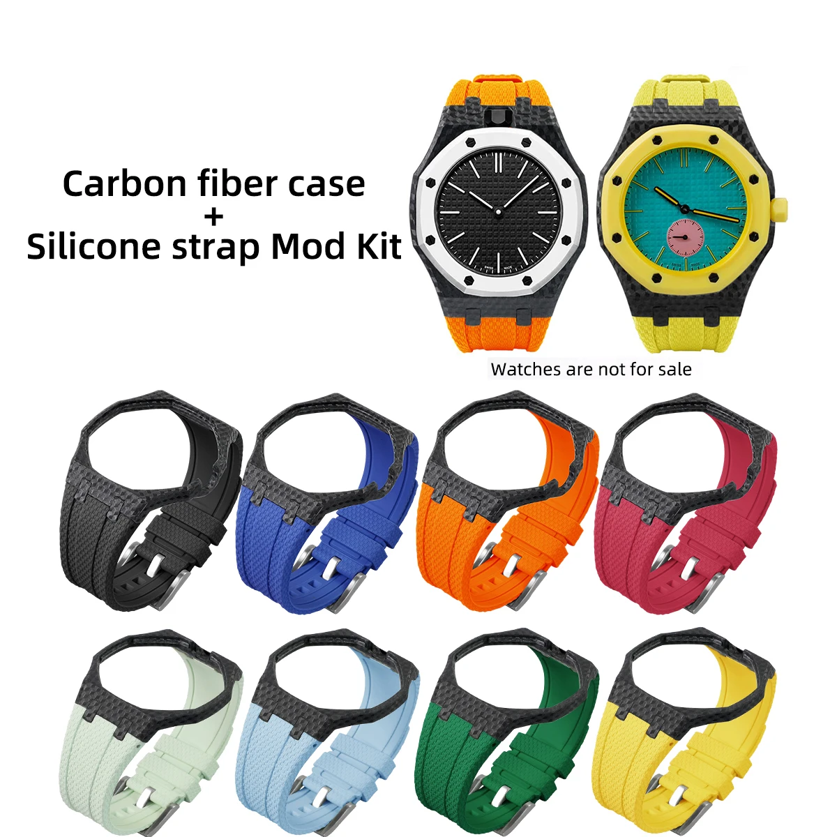 Carbon Fiber Watch Case Woven Texture Silicone Strap Mod Kit For Swatch x AP Royal Pop Pocket Changer To Wristwatch Accessories