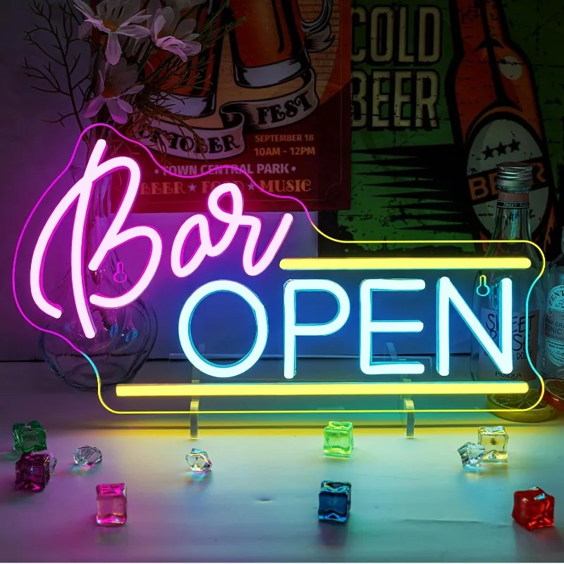 Bar Open Neon-Schild - LED-Schild 10 Dimmbare Open Neon-Leuchten Wanddekoration, Open Bar Neon-Schild für Schaufenster, Bar, Café, Männerhöhle, Club, Restaurant Open-Schild Dekoration Geschenke