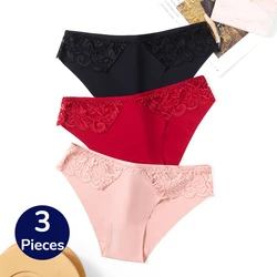 Giczi 3PCS/Set Women's Panties Sweet Lace Underwear Sexy Lingerie Woman Soft Silk Satin Briefs Comfortable Breathable Underpants