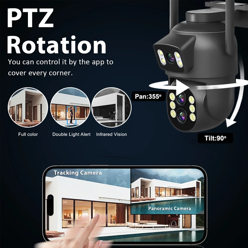 6MP WiFi Camera Outdoor 12MP 10X Zoom Three Lens Dual Screens CCTV Video Cam Auto Tracking Security Protection Surveillance