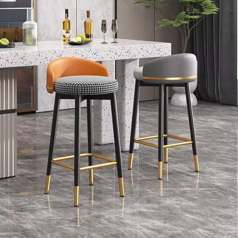 

Round Gray Bar Chair Metal Lounge Leather Waterproof Bar Stool Barstool Office Sgabello Cucina Alto Modern Minimalist Furniture