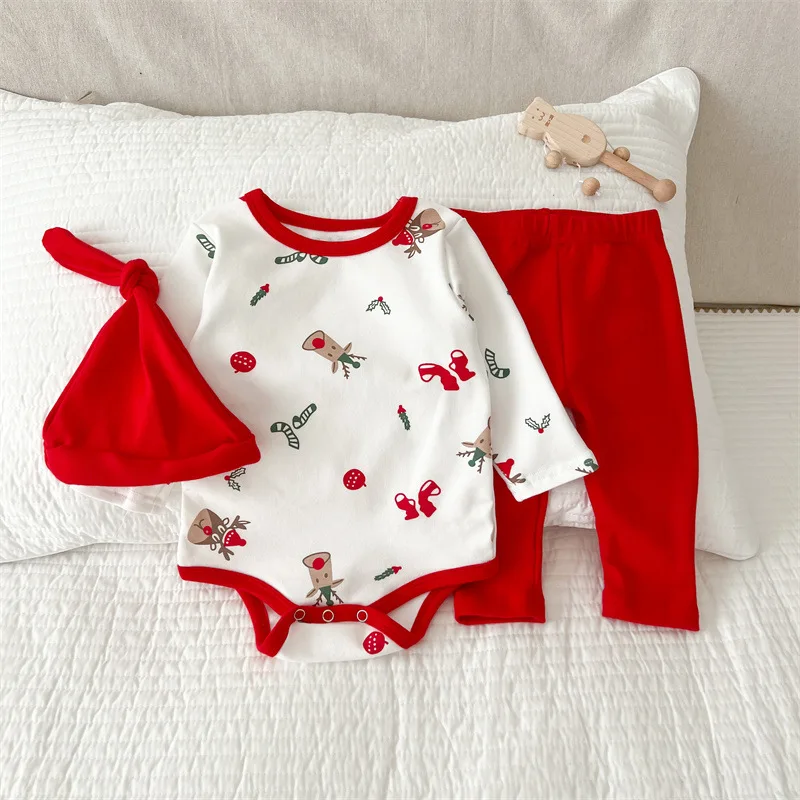 Baby Clothing Infant Spring Autumn Clothes Baby Boys Girls Christmas Romper Long Sleeve with Hat Jumpsuit Baby Girl Clothes