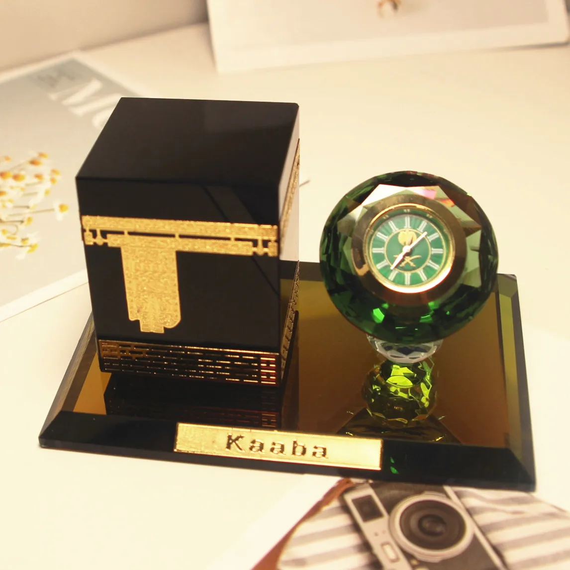 Tianfang Architectural Shape Desk Clock Ornament, Middle Eastern Home Decor Clock, Resin Craft Desktop Decoration