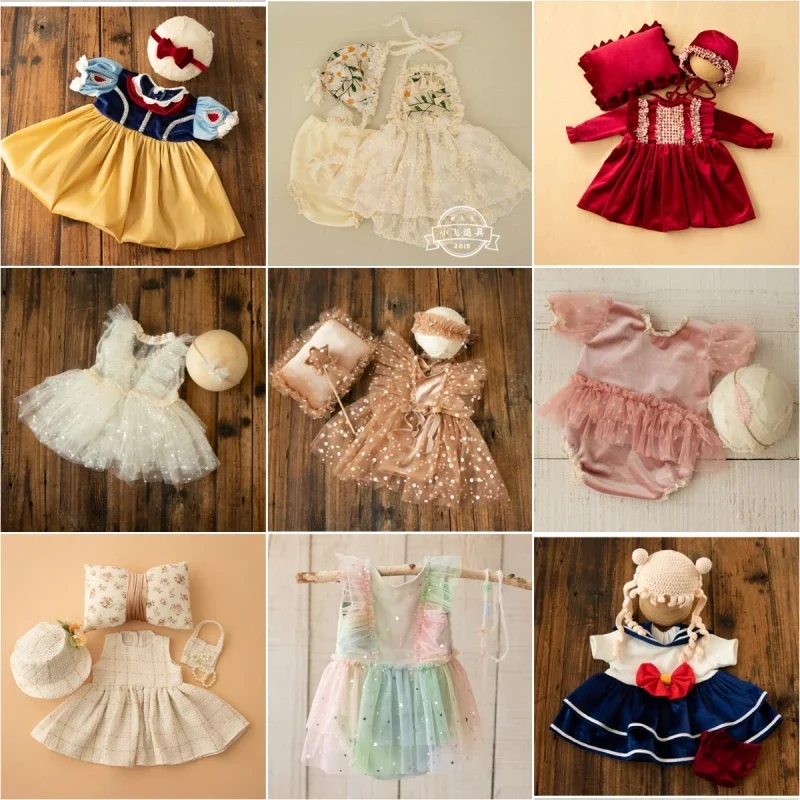 

Newborn Photography Props Baby Girls Clothes Blingbling Dress Hat Headband Outfits Set Fotografia Studio Photo Shooting Props