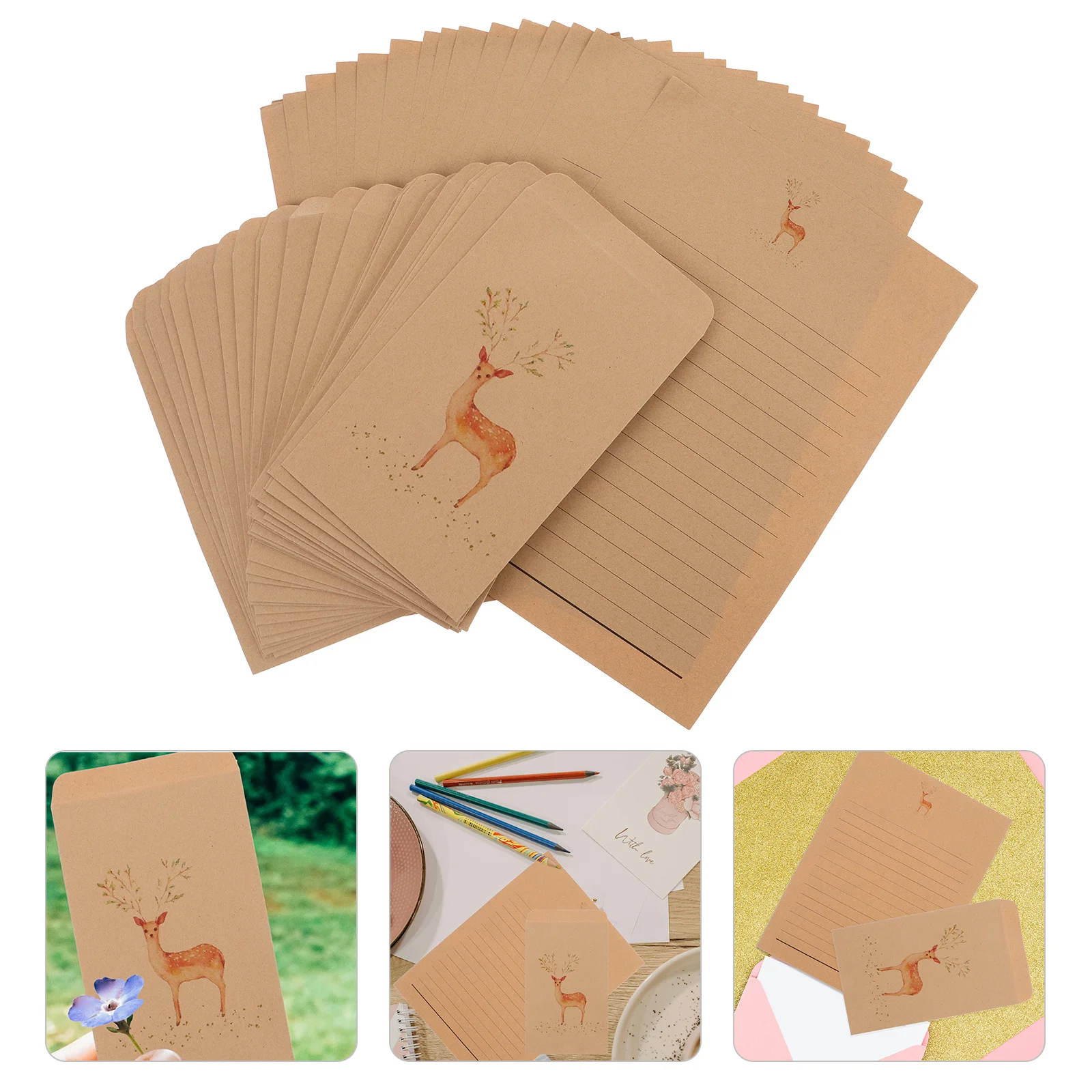 

30Pcs Vintage Stationery Paper Envelopes Set Retro Kraft Paper Christmas Cards Holiday Letter Writing Reindeer Greeting Cards