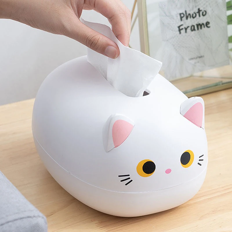 Kawaii Cat Tissue Box Plastic Napkin Storage Box Container Desktop Paper Holder Nordic Style Home Bathroom Dormitory Decoration