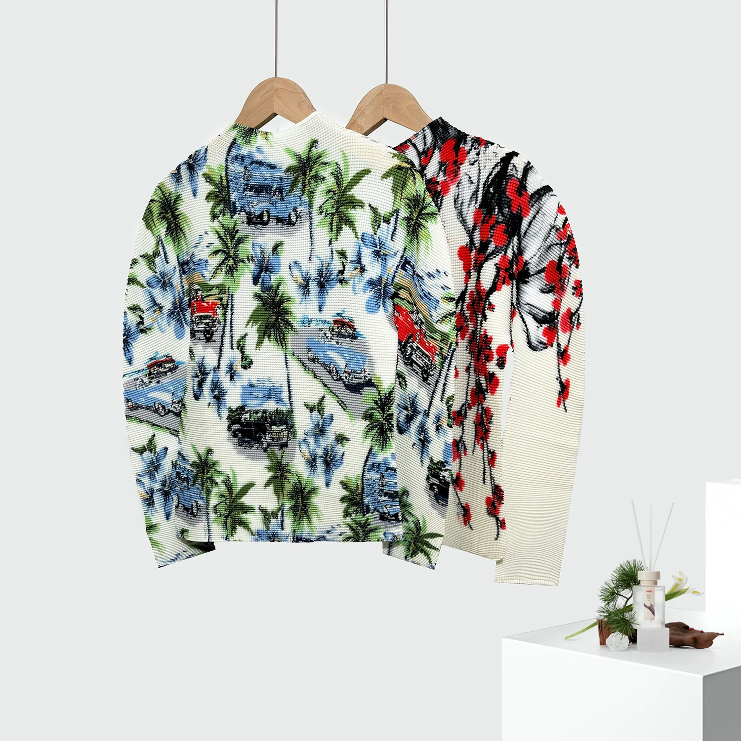 

Miyake с оборками, весна-осень 2021, новая модная рубашка с коротким вырезом и принтом, футболка, блузка с длинными рукавами, плиссированная