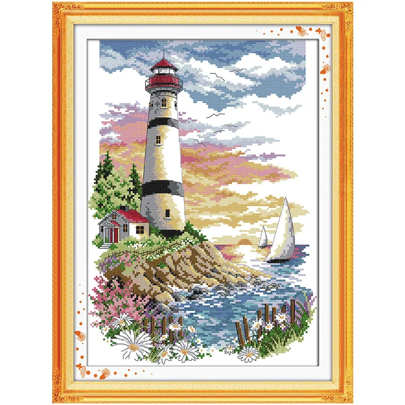 The Seaside Lighthouse Paintings Counted Unprinted On Canvas 14 11CT DMS Cross Stitch Pattern Embroider Kits DIY Needlework Sets