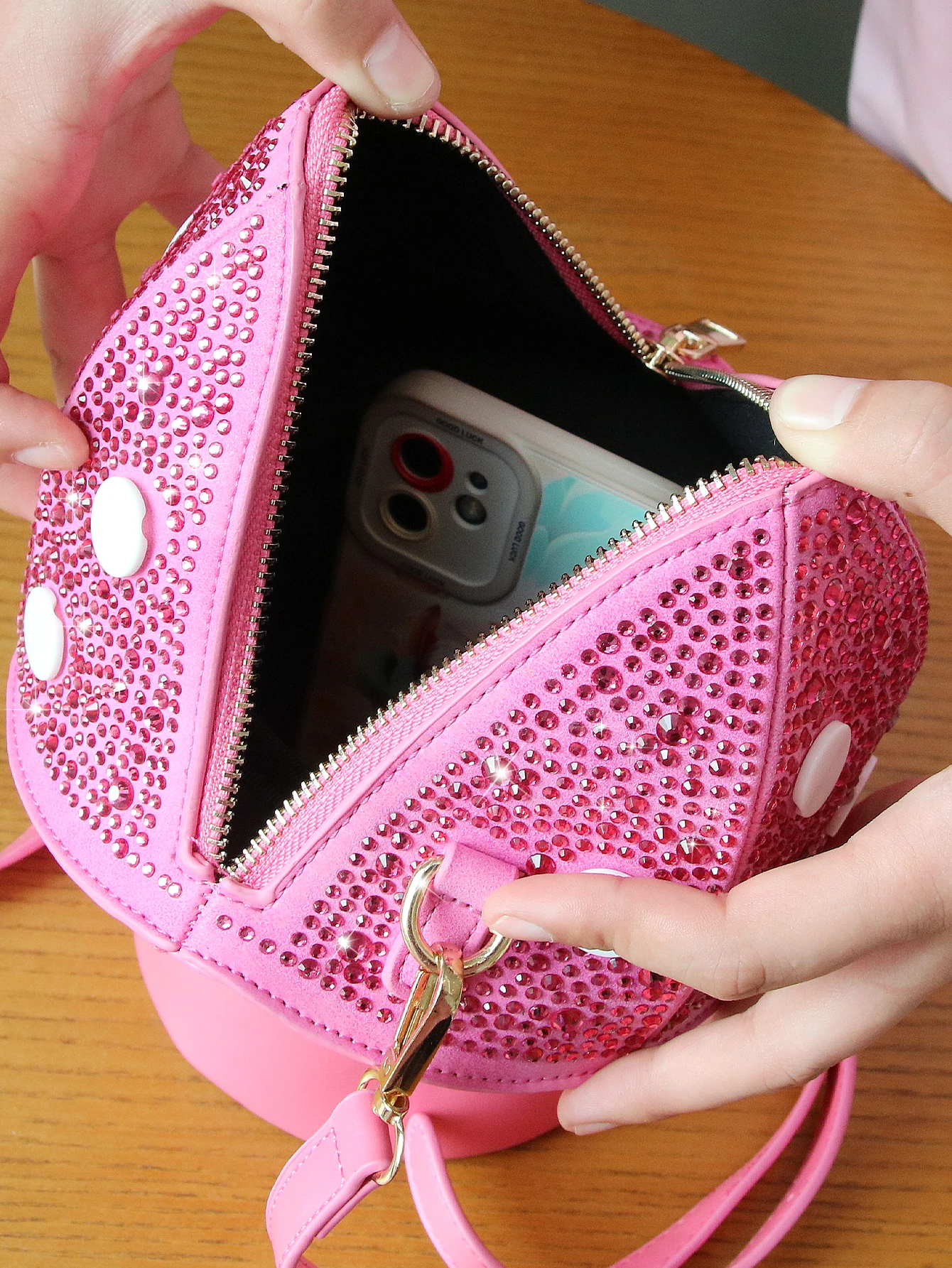 New rhinestone fashion unique design handbag cute mushroom shape studded dinner bag party handbag trend sweet cool girl shoulder