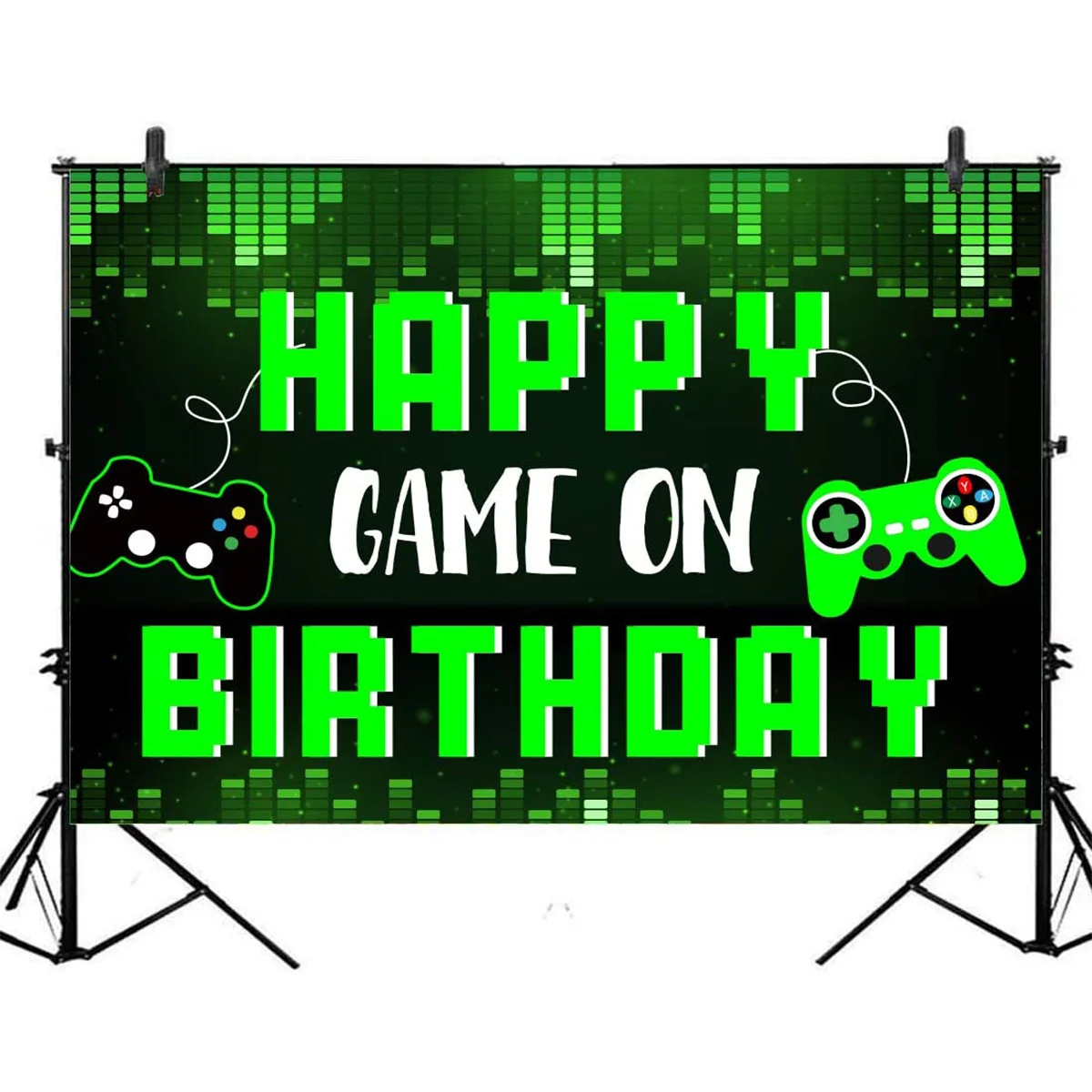 Cheereveal Green Video Game Backdrop Birthday Decorations for Boys Game on Birthday Party Supplies Gaming Party Photo Background