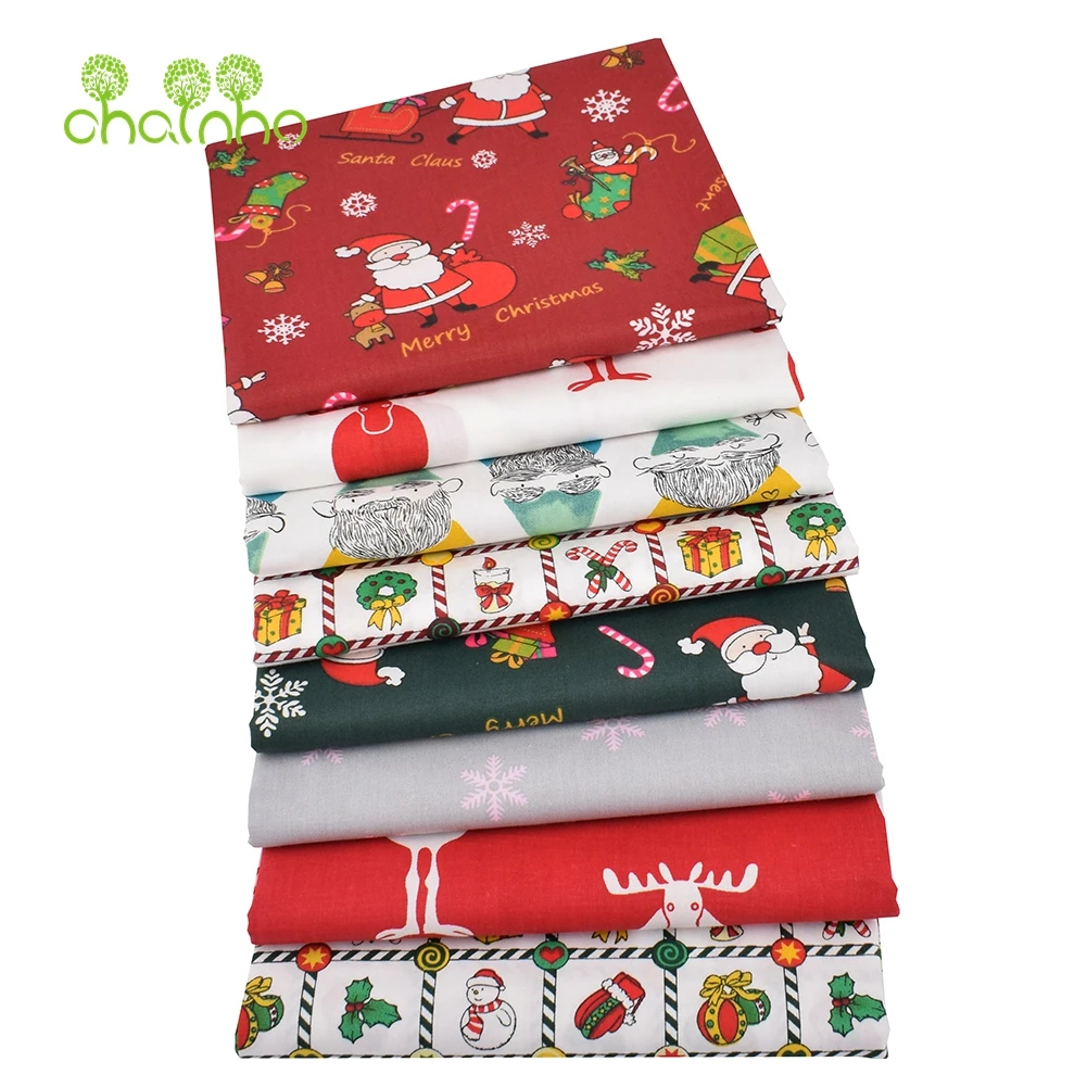 Chainho,Printed Twill Weave Cotton Fabric,Patchwork Cloth,DIY Sewing Quilting Material,Christmas Series,8 Designs,2 Sizes,15C295