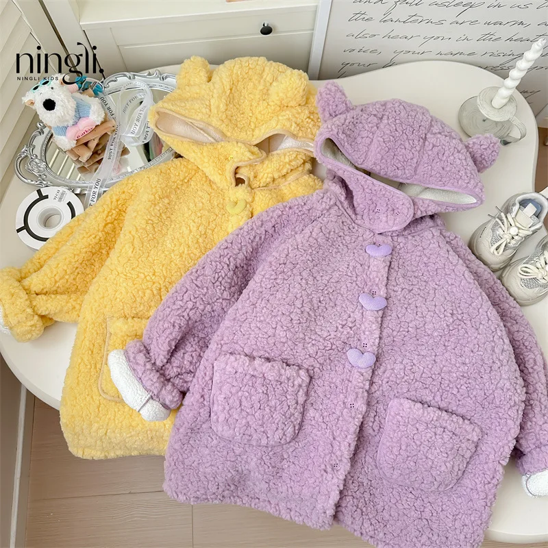 

Girls Furry Coat Autumn and Winter New Thickened Girls Winter Lambskin Children's Winter Clothing Mid-Length Coat