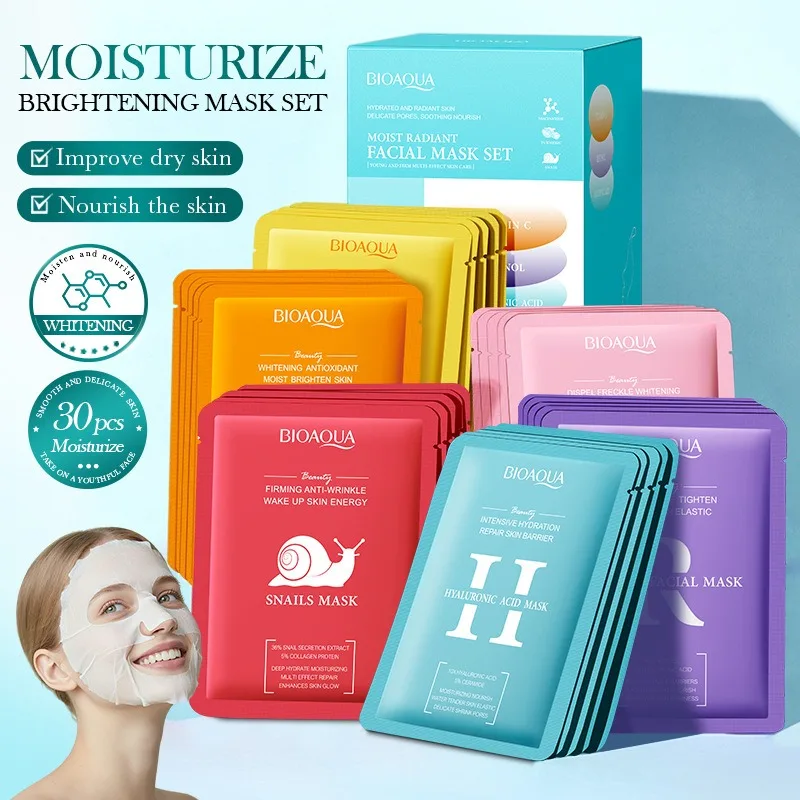 30pcs Nicotinamide Collagen Face Mask VC Moisturizing Refreshing Sheet Masks Hyaluronic Acid Facial Mask Skin Care Products