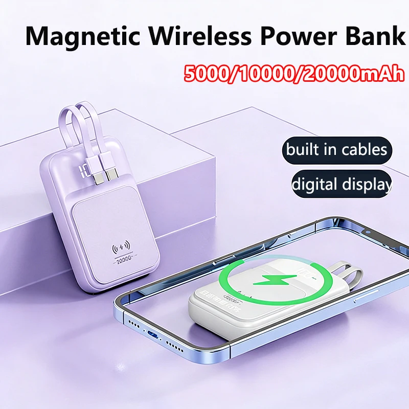

Magnetic Power Bank 20000mAh with Cable Wireless Portable External Battery For Magsafe Powerbank for iPhone 17 16 Samsung Xiaomi