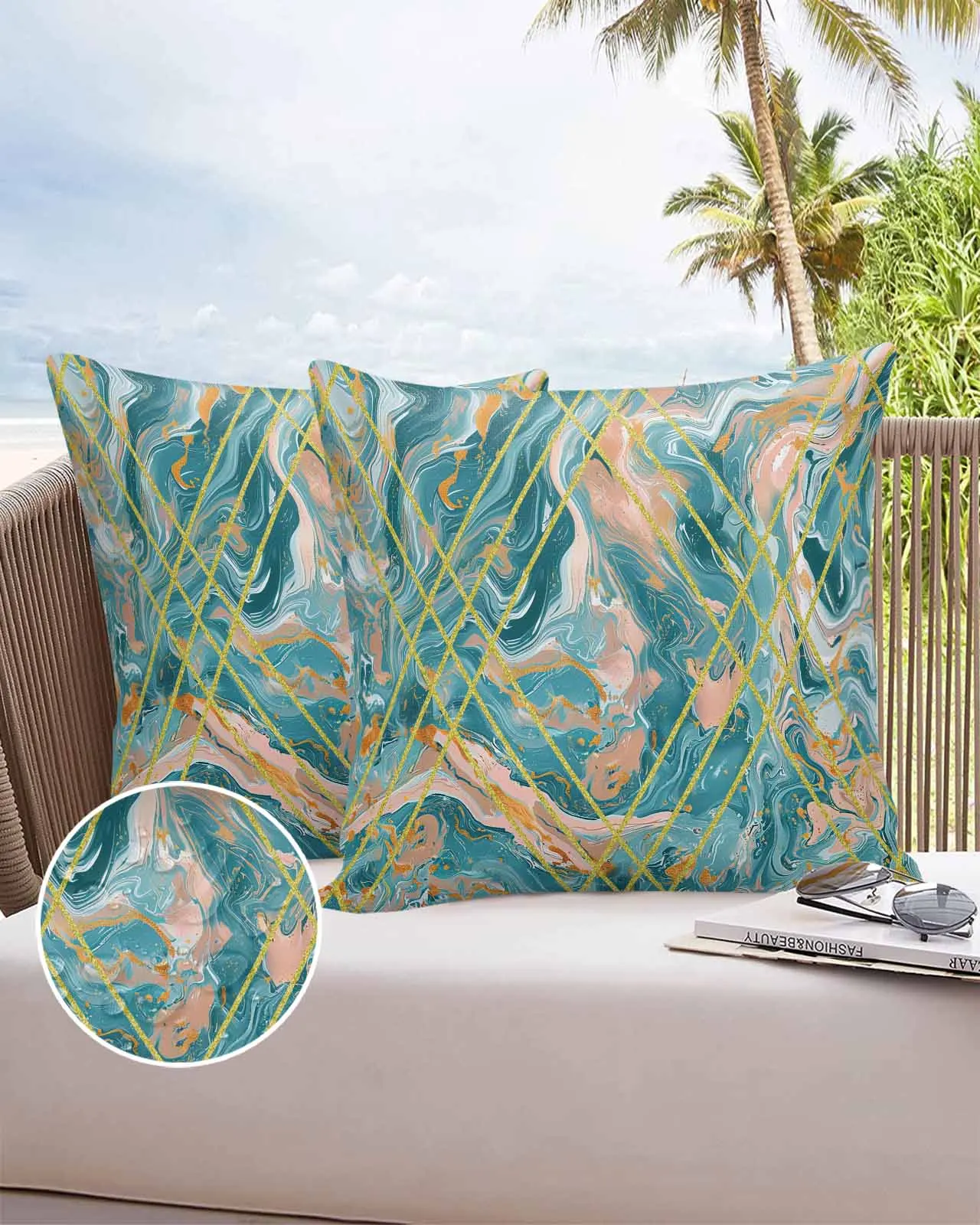 2/4PCS Outdoor Garden Chair Waterproof Cushion Cover Abstract Texture Retro Style Home Decor Pillow Case Home Decor Pillow Case