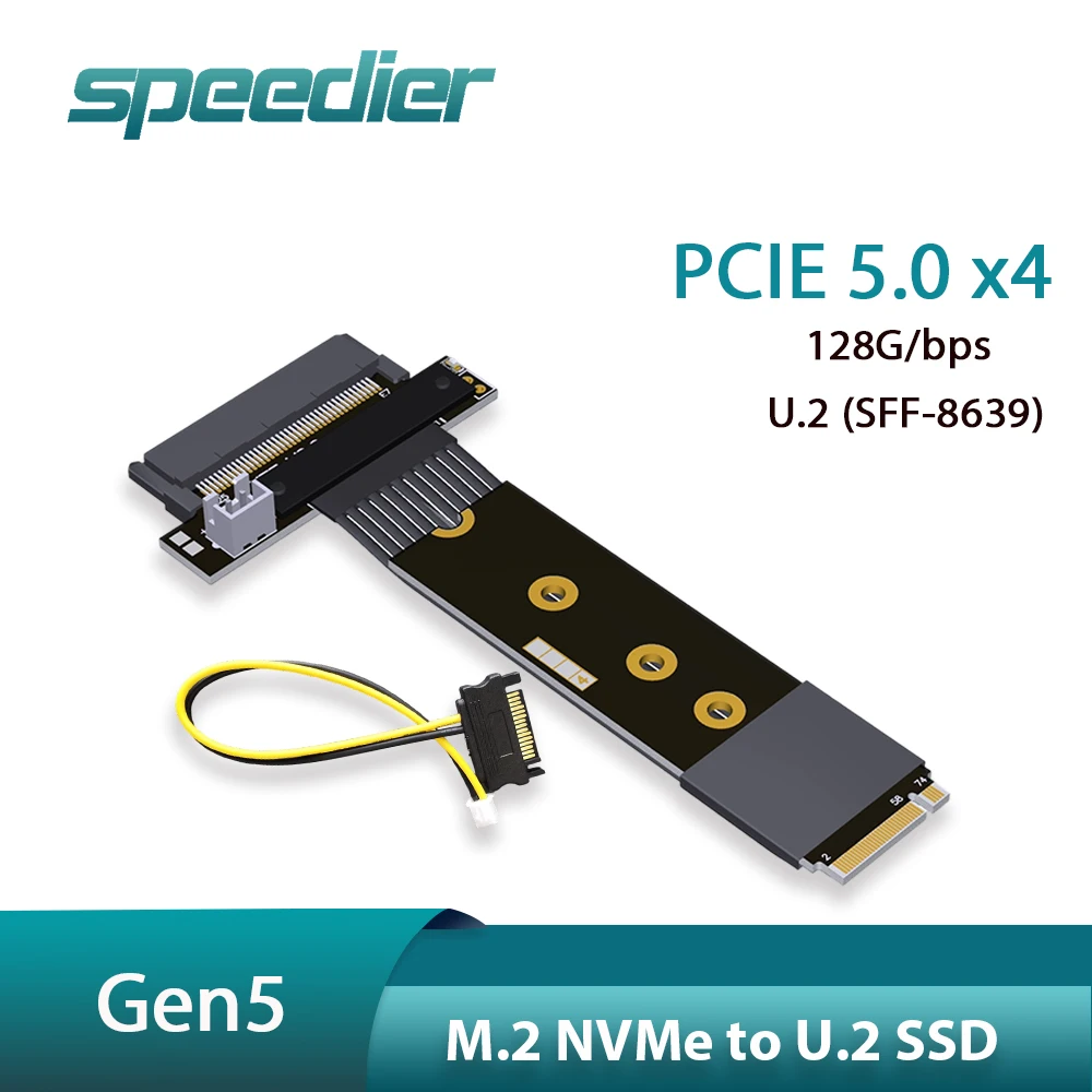 

PCIe 5.0 X4 Gen5 M.2 NVMe To U.2 SFF-8639 Удлинитель SSD Turn 180-градусная шина Вертикальная 128 Гбит/с K47 с кабелем SATA