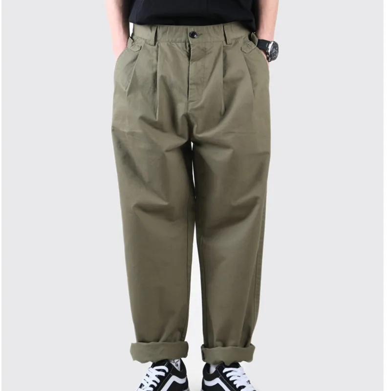 2025 Spring and Autumn Men's New Trendy Brand Loose Solid Color Work Pants Men's Versatile Japanese Retro Casual Pants 8070#