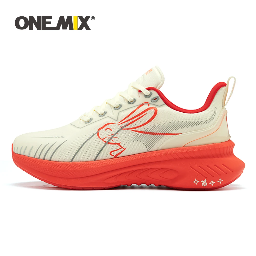 ONEMIX 2024 New Arrival Running Shoes Fluorescent Red Bumper Elite Sport Shoes for Outdoor Breathable Mesh Walking Sneakrs Men