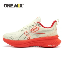 ONEMIX-Zapatillas de correr para hombre, zapatos deportivos de malla transpirable, color rojo fluorescente, para caminar al aire libre, novedad de 2024