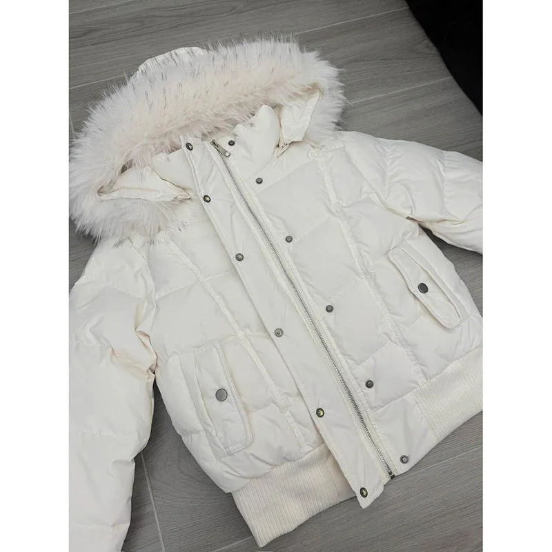 Winter Warm Short Fur Collar Parkas Women Korean Stand Collar Hooded Fleece Lined Jacket Streetwear Fashion Thicken Cotton Coats