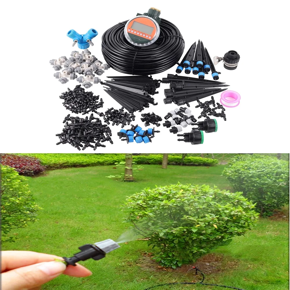 10m To 40m 4/7mm Hose Garden Pot Irrigation Set, Automatic Programmable Watering Timer, Ground Sprinkler, Various Accessories