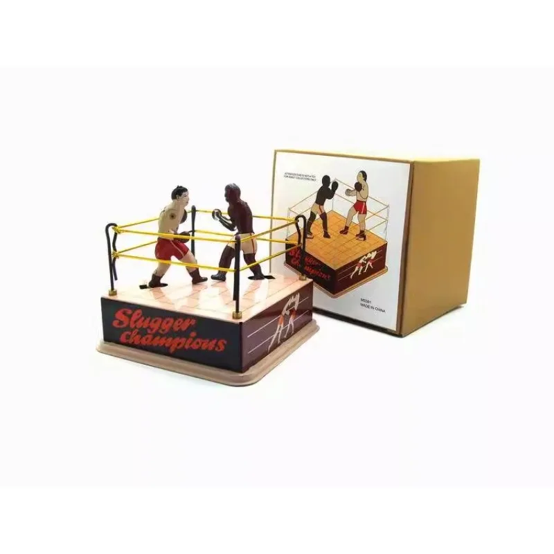 Wind Up Toy Funny Collection Retro Mechanical Toys Clockwork Toy Figures Tin Metal Arena Champions Boxer Boxing Ring Game